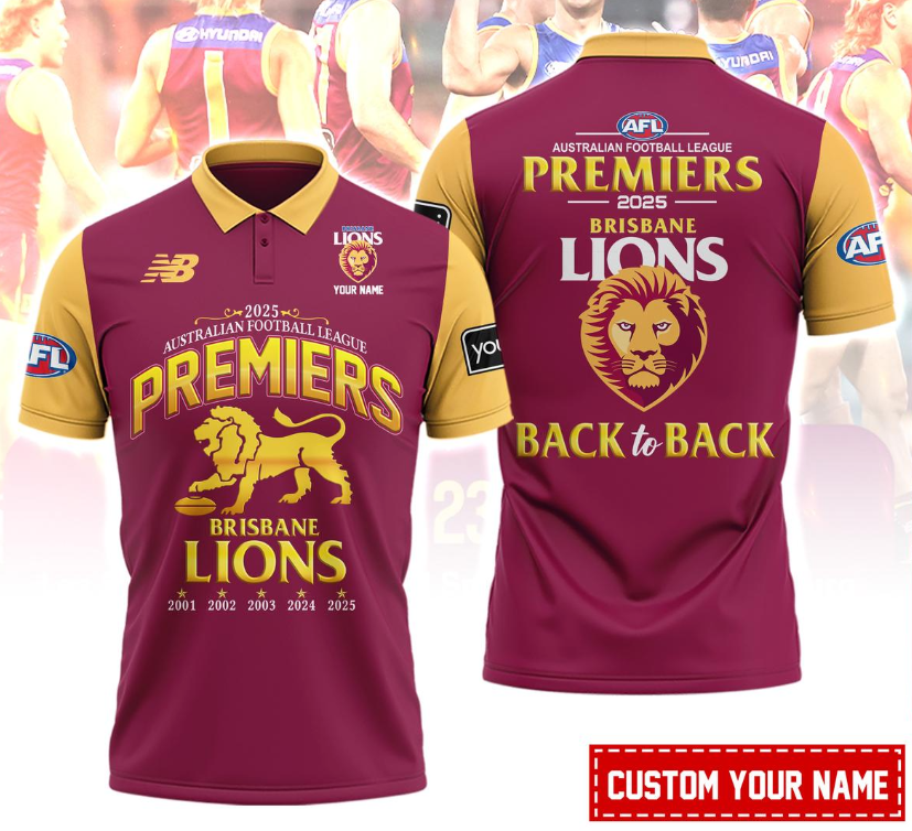 Brisbane Lions Back 2 Back Premiers 2025 Polo Shirt