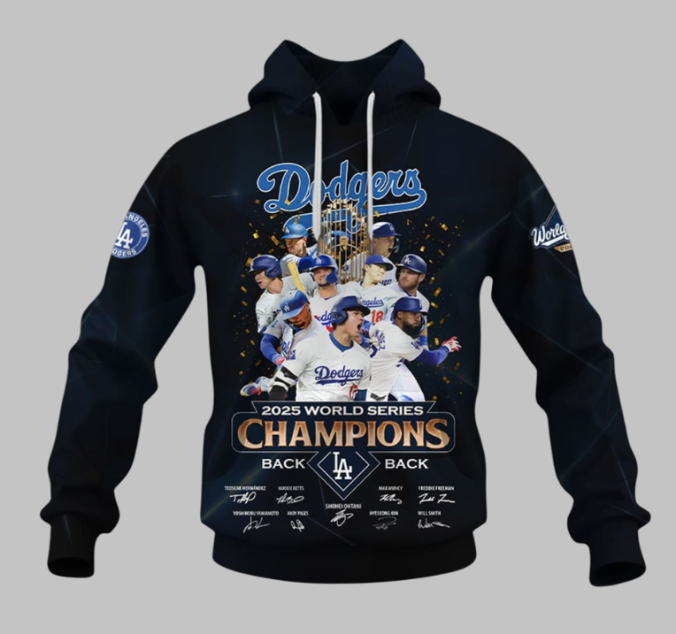 LA Dodgers 2025 World Series Champions Back 2 Back Hoodie