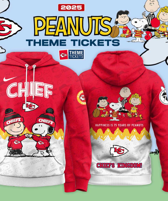 Kansas City Chiefs Kingdom Snoopy Peanuts 75th Anniversary 2025 Hoodie